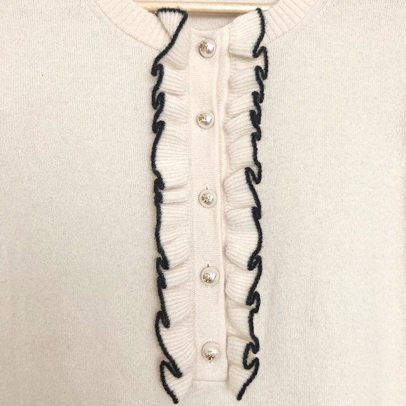 TORY BURCH Emily Cashmere Pullover Sweater Ruffle Pearl Buttons - Picture 6 of 12